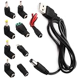 RUNCCI-YUN Universal USB auf DC 5V Stecker Kabel,9 in 1 USB A auf Hohlstecker,DC Netzteil Adapter Kabel für Router, Mini-Lüfter, Lautsprecher und weitere 5-V-Geräte (1m, schwarz)