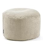 mokebo® Pouf, Hocker o. Sitzhocker aus Cord 30x50 cm 'Der Faule Lenz', Bodenkissen in Beige, Fußhocker, Indoor Sitzkissen rund aus Stoff, Puff, Sitzpouf, kuschelig & weich, mit EPS-Perlen Füllung