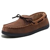 ULTRAIDEAS Herren Gemütliche Memory Foam Mokassin Hauschuhe mit rutschfester Gummisohle, atmungsaktive leichte Indoor Outdoor Pantoffeln,Braun,45EU