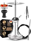 M. ROSENFELD Edelstahl Shisha Set Komplett - SSS Reise Shisha Köpfe und Shisha Zubehör incl. 150cm Shisha Schlauch mit Mundstück + Shisha Kaminkopf