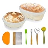 KinConnyen Brotgärkorb-Set, runder und ovaler Sauerteig-Gärkorb, 100 % natürliches Rattan, Brotlame, Teigbesen, Schaber und Pinsel. Sauerteig-Starter-Set