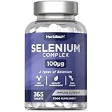 Selen Hochdosiert | 1 Jahr Vorrat - 365 Hochdosiert Tabletten | 3 typen Selenium Komplex aus Natriumselenit und Selenmethionin | 100mcg | Vegane | ohne unnötige Zusätze | by Horbaach