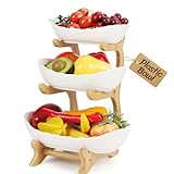DWDHYEAN Obst Etagere Obstschale 3 Stöckig Platzsparendes Obstkorb Etagere für die Familie Obstschale Modern mit Hölzernen Ständer für Gemüse, Obst, Snacks