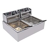 Friteuse Elektro Fritöse Edelstahl Doppel-Fritteuse Friteuse Fritöse Fritteuse Edelstahl Gastro Kaltzone Fritose Mit Timerfunktion Kaltzonenfunktion 2x6L Friteuse Fritöse