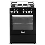 Simfer FS 6031-1 Schwarz, 60 cm Standherd, Gaskochfeld mit Elektro-Backofen, 66 Liter Garraum, Grillfunktion, Seitengitter, Mechanischer Timer, Elektrische Taktfunkenzündung