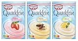 Dr. Oetker Quarkfein 15er Probier-Set, Dessertpulver für eine Quarkspeise Zitrone, Vanille und Erdbeere Geschmack,15er Pack