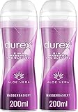 Durex Gleitgel 2-in-1 Massage Aloe Vera – Wasserbasiertes Gleitmittel mit pflegenden Aloeveraextrakten für sinnliche Liebesmassagen – 2 x 200 ml im Spender