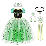 URAQT Mädchen Kostüm Kleid, Kinder Prinzessin Kostüm für Karneval Party Cosplay Verkleidung Halloween Fest Geburtstag, mit Zubehör Krone Zauberstab, 120CM