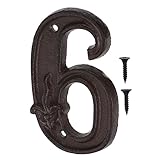 HOMOCONO Gusseiserne Türnummer Dekorative Hausnummer für Adressgestaltung für Türen Postkästen und Garten Rustikales Antikes Finish Montageschrauben
