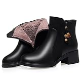 MEECHI Elegant Chelsea Stiefel Mit Blockabsatz Damen Retro Stiefeletten Mit Perlenquasten,Warm Plüsch Gefüttert Ankle Boots Mit Reißverschluss, Freizeit Baumwoll Schuhe Für Outdoor(Black,36 EU)