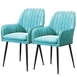 Esszimmerstühle aus Samt mit Armlehnen, gepolstert, Küchenstühle mit Metallbeinen, bequeme Sofasessel für Zuhause, Restaurant, Wohnzimmer, Blau, 2 Stück