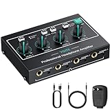 YGiTK 4 Kanal Ultra Metall-Stereo-Kopfhörerverstärker, Professionell Headphone Amplifier Mono/Stereo RCA 5mm&6.35mm Eingang/Ausgang mit Netzteil Audiokabel für kleine Clubs Bars Bühnenmixer