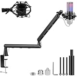CAHAYA Mikrofonarm Boom Arm Professionelle: Low Profile Verstellbarer Mikrofonarm mit Verlängerungsstange, Unter-Bildschirm-Design für Streaming & Recording, Tragkraft bis 2,5 kg Mikrofon Schwenkarm