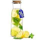 KONZEPT Wasserkaraffe mit Deckel, Glaskaraffe 1 liter, Karaffe ideal für Wasser, Saft, Limonade, Coctails und Milch