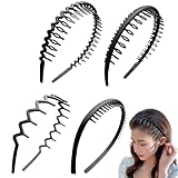 4 Stück Haarreifen Matt Schwarzes Elastisches Haarbänder Mehrere Stile Wellen Gezackte Haarreif Rutschfest Zickzack-Stirnband mit Anti-rutsch Zähne Geeignet für Tägliches Yoga Make-up Sport Fitness