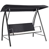 Outsunny Hollywoodschaukel 3-Sitzer mit Dach Gartenschaukel Polyrattan+Metall Schwarz 198 x 124 x 179 cm