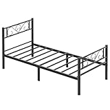 VASAGLE Bett 90 x 200 cm, Gästebett, Einzelbett aus Metall, Bettgestell, Bettrahmen, Metallbett, einfache Montage, tintenschwarz RMB062B01