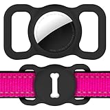 Hundehalsband Halter für AirTag, Air Tag Hund GPS Hülle, Silikon Anti-Lost Haustier Tracker Halsband Wasserdicht Anhänger und Leicht, Kompakte Größe, GPS Schutzhüllen Zubehör Heimtiertracker, Schwarz