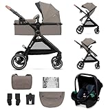 Kinderkraft ESME Kinderwagen 3 in 1 komplettset bis 26 kg, Kombikinderwagen reisesysteme mit Babyschale I-size 40-75 cm, Zusammenklappen, Liegeposition, Beige