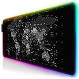 TITANWOLF - RGB Gaming Mauspad - LED Schreibtischunterlage - 800x300 mm - XXL Mousepad - LED Multi Color - 11 Beleuchtungs-Modi - 7 LED Farben Plus 4 Effektmodi - abwaschbar - Weltkarte