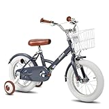 STITCH Little Wizard 18 Zoll Kinder Fahrrad für 6-9 Jungen und Mädchen,18 Zoll Mädchen Fahrrad mit stabliser und Korb，grau