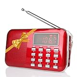 Raddy RF23 Tragbar Radio Klein AM/FM Kurzwellenempfänger MP3 Musik Player, unterstützt Mikro USB TF Karte, mit LCD-Anzeige Wecker Externe Antenne und Chargeable Batterie (Rot)