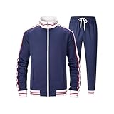 ZPB Herren Trainingsanzug Jogginganzug Sportanzug Fußball Sporthose Männer Hoodie Hose für Gym Tracksuit-Blue-L