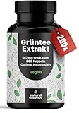 Grüntee Extrakt hochdosiert - 200x Kapseln - Grüner Tee Kapseln 1333 mg pro Tag, mit 667 mg EGCG - mit Schwarzer Pfeffer - Vegan und produziert in Deutschland