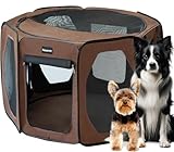 Nasonet Hunde-Laufstall, Katzen-/Hundekäfig, tragbar, Haustier-Trainingskäfig, Hundehütte, Welpen-Laufstall, Tierlaufstall, für drinnen und draußen, wasserabweisend, mit Reisetasche (Braun, groß)