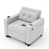 DURASPACE Schlafsessel 3-in-1-Convertible-Stuhl-Bett, ausziehbare Schlafsessel-Betten, Verstellbarer Einzelsessel-Sofa-Bett mit USB-Anschlüssen, Seitentaschen für kleinen Raum (Hellgrau)