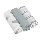 LÄSSIG Baby Puckdecke Spuckdecke Pucktuch Mulltuch 3er Set Baumwolle 85 x 85 cm/Swaddle & Burp Blanket L Strokes silver grey