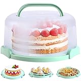 Ohuhu Kuchen Transportbox, Tortentransportbox mit Deckeln und Tragegriff, Tragbarer Runder Tortenbox, Tortenglocke für 10 inch Kuchen, Kekse, Nüsse, Tolle Geschenke