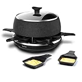 Tefal Raclette & Fondue Cheese'n Co, Elektrischer Raclette-Grill + Fondue-Gerät, für 6 Personen, 6 Pfännchen, 6 Gabeln, 1 Topf+Deckel, Rezeptbuch, Stein-Optik, spülmaschinengeeignet, 850W, RE12C8