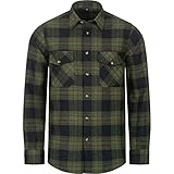 Safetytex Flanell Arbeitshemd - Holzfäller Hemd aus Baumwolle - Kariertes Flanellhemd - Langarm Karohemd - Oliv/schwarz kariert - Größe L