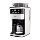 MEDION Kaffeemaschine mit Mahlwerk und Glaskanne (1,5 Liter, max. 12 Tassen, 8 Mahlstufen, max. 1050 Watt, 24 Stunden Timer, LED Display, Tropfstopp, Permanentfilter, MD19899)