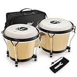 Eastar Bongo Trommeln 6“ und 7“ Holz Percussion Instrument Bongos für Kinder, Erwachsene, Anfänger Naturfinish, EBO-1