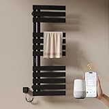 EMKE Handtuchheizkörper Elektrisch 1300 x 500 mm, WiFi Smart Thermostat Elektrischer Badheizkörper Handtuchhalter, Handtuchwärmer Elektrisch für Alexa und Google Home und APP Schwarz 440W (Left)