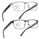 Missfive 2 Pack Gleitsichtbrille Herren Metall Multifokale Blaulichtfilter Halbrahmen Gleitsicht Lesebrille Mit Federscharniere (Schwarz&Gunmetal, Nähe-Mittlere Entfernung, 1.5x)