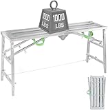 WUDLEP Arbeitsplattform, klappbar Arbeitsbühne Gerüstleiter, Höhenverstellbar Tragbare Anti-Rutsch Plattform, Tritthocker Stufenstehleiter Haushaltsleiter, 160cm