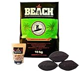 BlackSellig Beach Premium Kokos Grillbriketts - Cocos Holzkohle für Dutch Oven, BBQ & Smoker - Hochwertige Grillkohle & Holzkohlebriketts - Lange Brenndauer & Hohe Hitze (10kg + 360g Smokerchips)