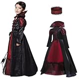 QDC Vampir Kostüm Mädchen Halloween Kostüme Kinder Gothic Vampirkostüm Prinzessin Dracula Karneval Party Fasching Kleid L(120-130cm)