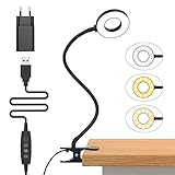 iZELL 23 LED Leselampe Bett Dimmbar -【3 Modi & 10 Helligkeitsstufen】 Augenschutz Klemmlampe mit 40cm Flexiblem Schwanenhal, Buchlampe, Schreibtischlampe mit 10W USB-Ladegerät