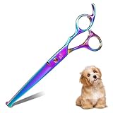 DRGSKL Gerade Hundepflegeschere Offset-Griff Pflegeschere für mittlere bis große Hunde Japanischer Edelstahl 440C Regenbogen