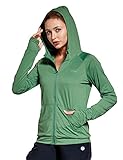 FitsT4 Sports Laufjacke Damen Leichte Sportjacke Langarm Fitness Yoga Trainingsjacke voll Zip Funktionsshirt Schnelltrockend Atmungsaktiv mit Kapuze, Daumenloch und Taschen,Grün,M