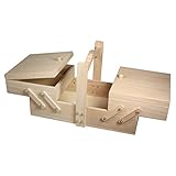 Rayher Nähkästchen, Holz, FSC zertifiziert, 34,5 x 20 x 21,5 cm, zwei Etagen, drei Fächer, zum Aufklappen, mit Henkel, 48216000, Natur