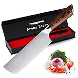 Nakiri Messer Kochmesser Profi Küchenmesser - Aroma House Nakirimesser scharf 7 Zoll Hackmesser, Deutscher Edelstahl mit hohem Kohlenstoffgehalt Extra Scharfe Messerklinge für Küche & Restaurant