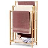Relquorax Bambus Handtuchständer mit Ablage, Handtuchhalter Freistehend, Handtuchleiter stehend mit 3 stangen, Badezimmer, Wohnzimmer, platzsparend (96cm hoch)