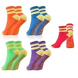 Newofview 5 Paar Anti Rutsch Socken für Frauen,Rutschfeste Yoga Socken Pilates Socken Stoppersocken Sportsocken für Zuhause Krankenhaus Reha Dance Workout Sport,EU 35-39(blau+grün+orange+lila+rot)