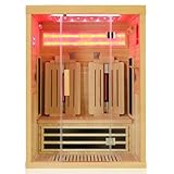 Dewello® Infrarotsauna Infrarotkabine SALTCOATS 135x105 1-2 Person Vollspektrumstrahler Bodenstrahler LED-Farblicht mit Natursalzstein, Bluetooth FM MP3 USB