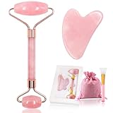 EUDUUQ 4 Stück Jade Roller Massage Set,Rosenquarz Gua Sha Stone,Gesichtsroller Beauty Massager,Skin Care Set für Verbessern Sie Schwellungen der Augen,Hautstraffung,Anti-Aging
